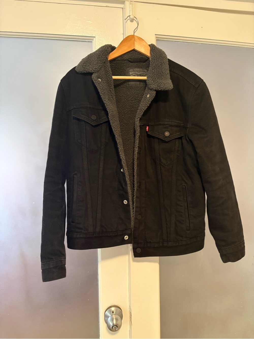 Levi's Black Sherpa-Lined Jacket with Gray Sherpa Collar